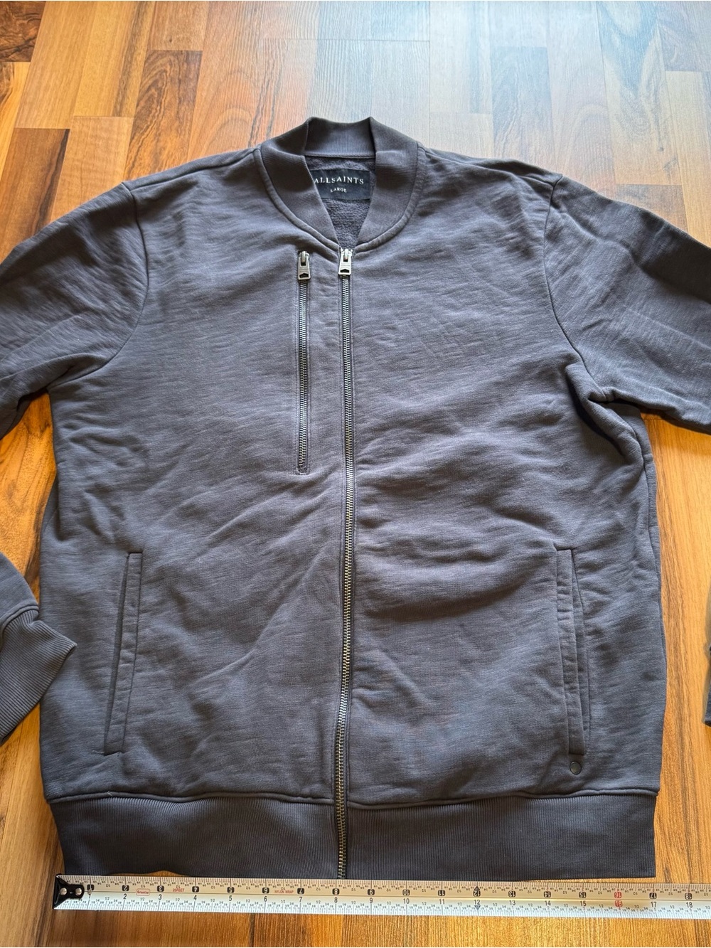 All Saints Men's Charcoal Zip-Up Bomber Sweater